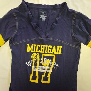 Pro Edge Michigan Wolverines Navy Blue V-Neck 3/4 Sleeve Jersey T-Shirt Womens S